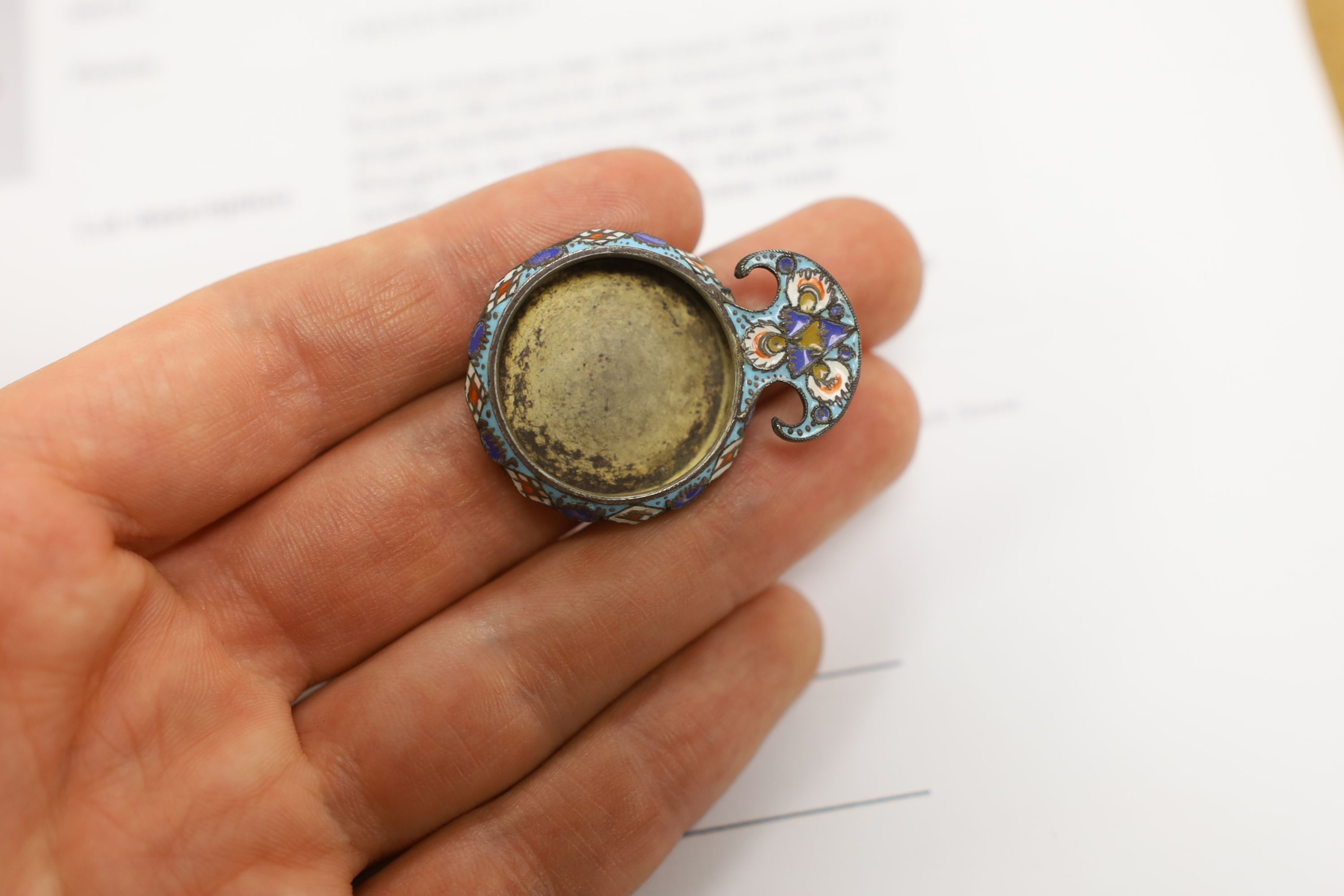 Three miniature late 19th/early 20th century Russian 88 zolotnik and cloisonné enamel single handled kovsh/dish